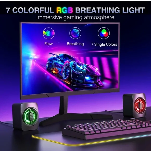 Computer Speakers, RGB PC Speakers, 3.5mm USB Powered Aux Speaker - Picture 7 of 10